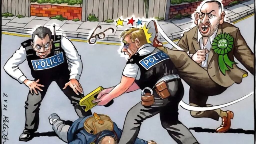 Groenpartijleider Zack Polanski veroordeelde de 'afschuwelijke antisemitische cartoon' in The Times